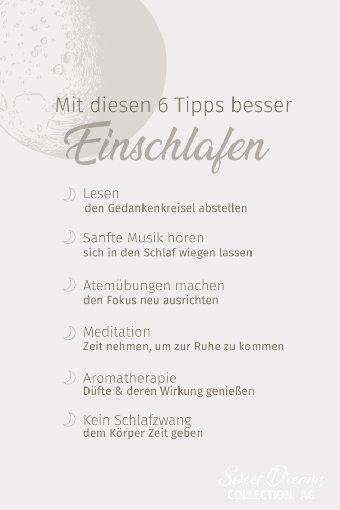 Grafik mit Tipps zum besser Einschlafen